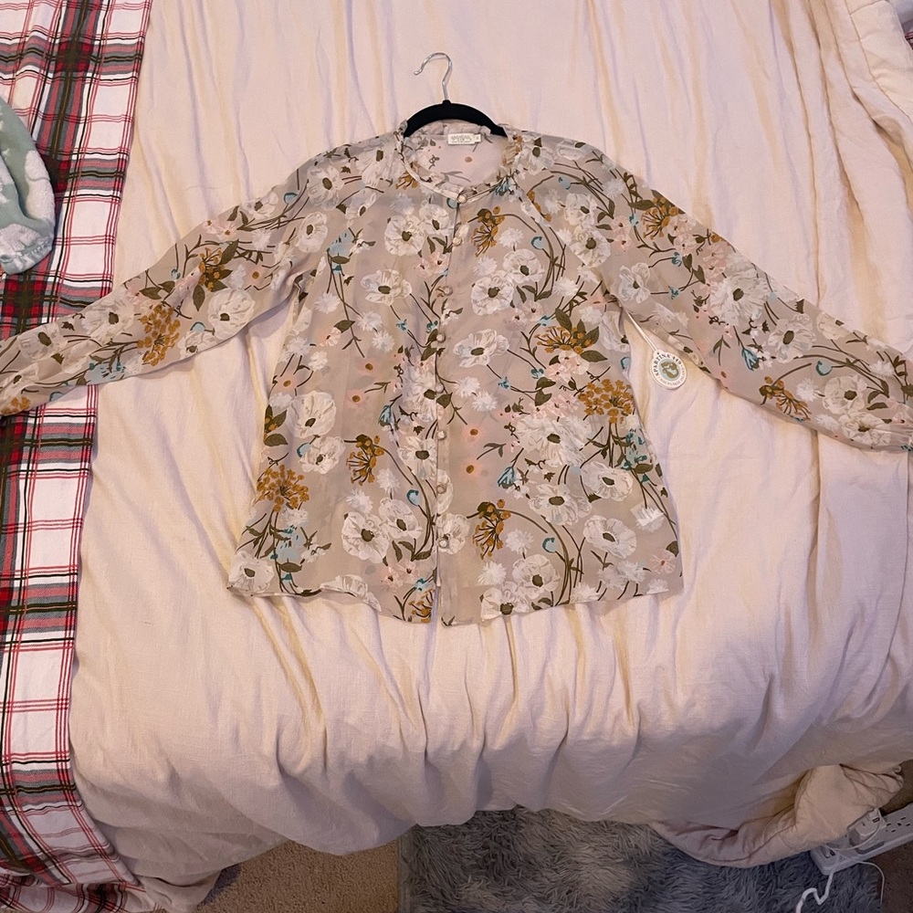 Spartina 449 Beige Floral Button-Front Blouse